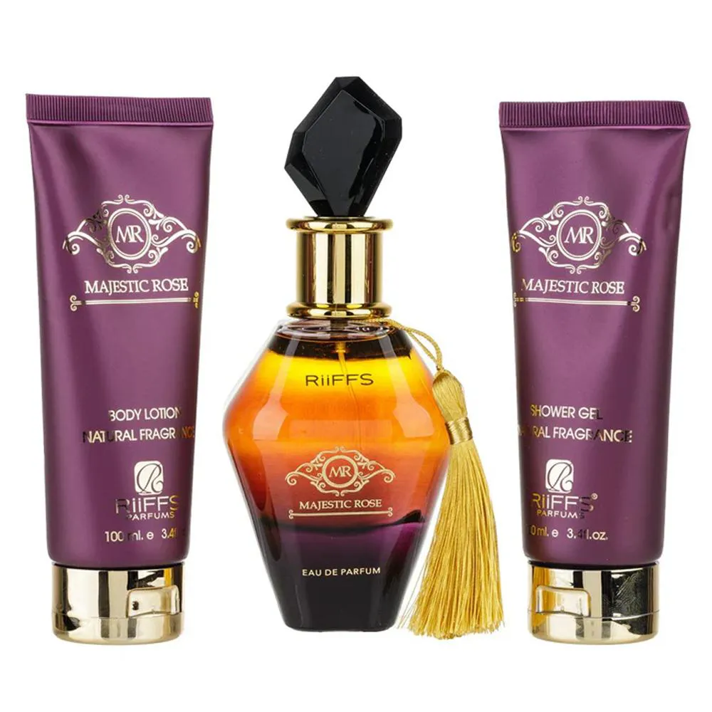 KIT PERFUME MAJESTIC ROSE RIIFFS EDP FEMININO 100ML + SHOWER 100ML + BODY LOTION 100ML