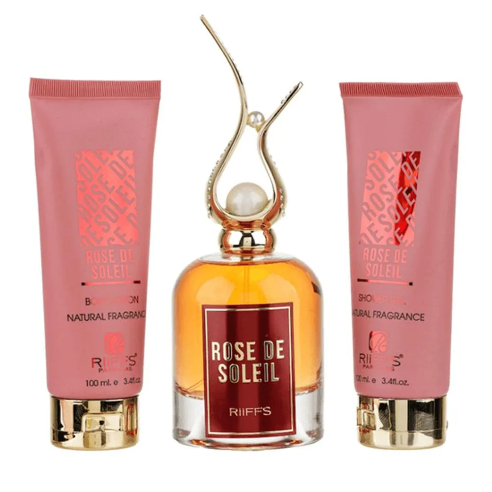 KIT PERFUME ROSE DE SOLEIL RIFFS EDP FEMININO 100ML + SHOWER 100ML + BODY LOTION 100ML