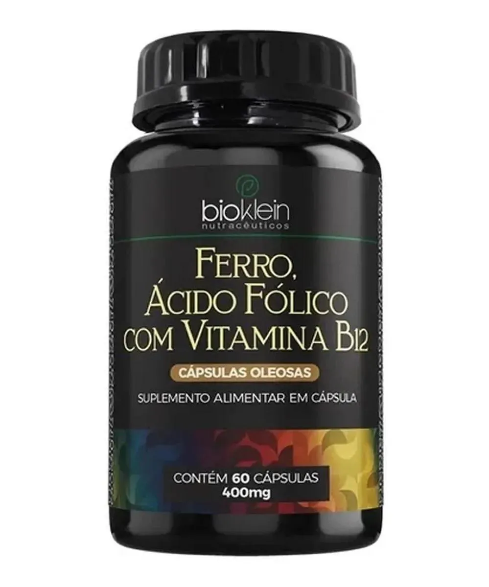 OLEO FERRO, ACIDO FOLICO C/ VITAMINA B12 400MG  60 CAPS BIOKLEIN