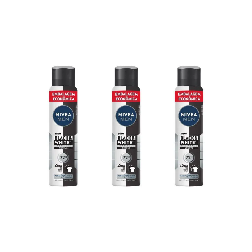 DESODORANTE AERO NIVEA 200ML MEN BLACK WHITE INVISIBL-KIT3UN