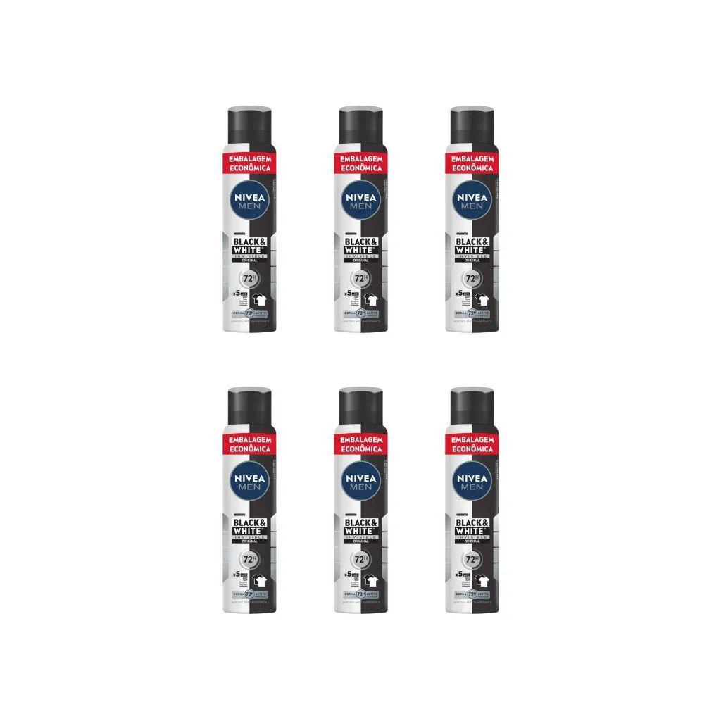 DESODORANTE AERO NIVEA 200ML MEN BLACK WHITE INVISIBLE - 6UN