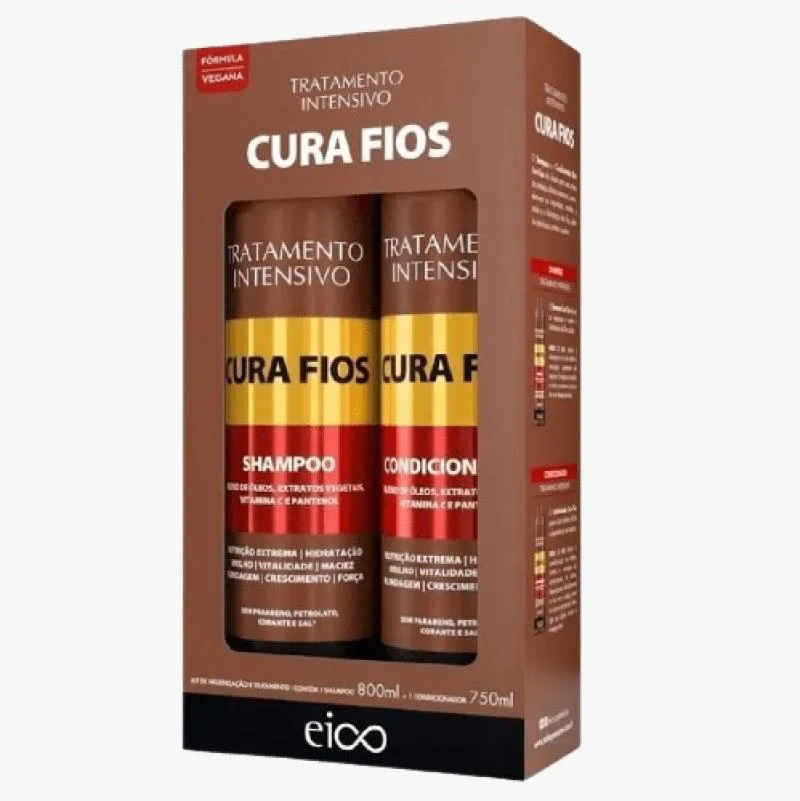 KIT EICO TRATAMENTO CURA FIOS SHAMPOO 800ML E COND. 750ML