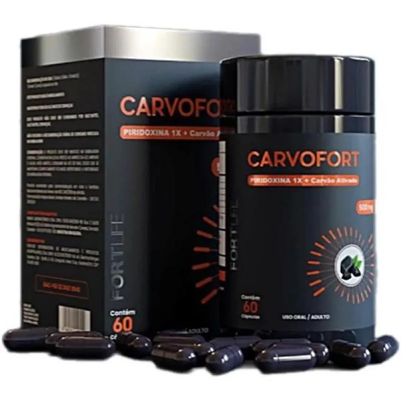 CARVãO ATIVADO + PIRIDOXINA CARVOFORT 60CáPSULAS - FORTLIFE