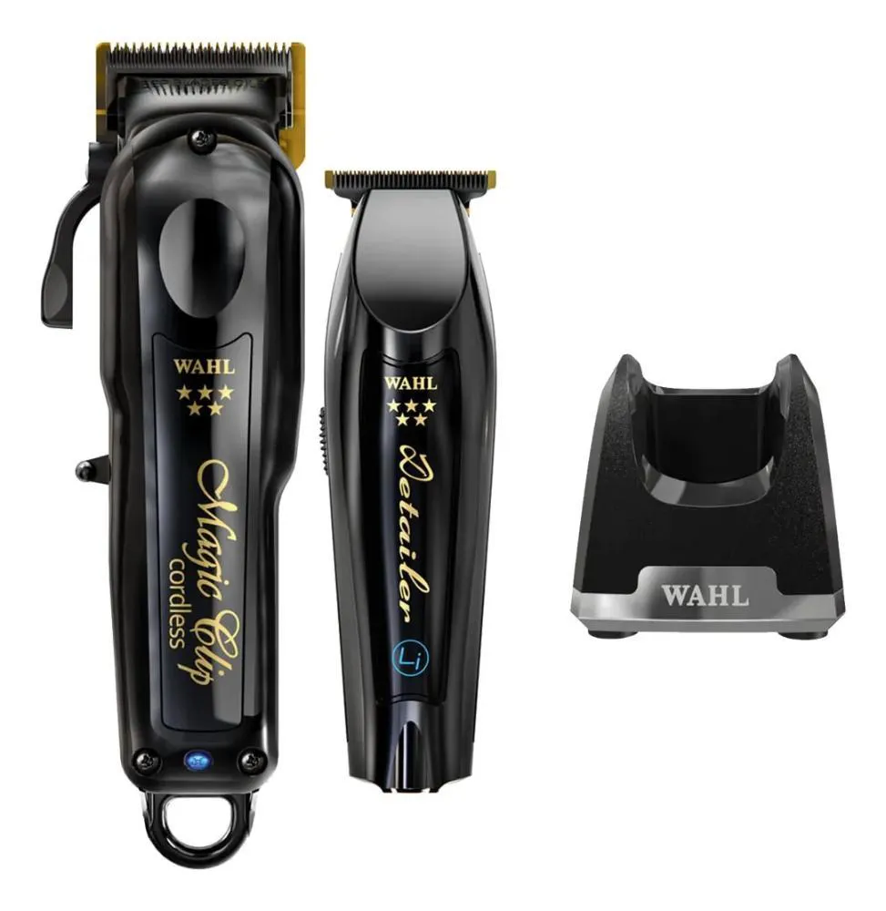 COMBO BARBER MAGIC E DETAILER BLACK + BASE CARREGADORA WAHL