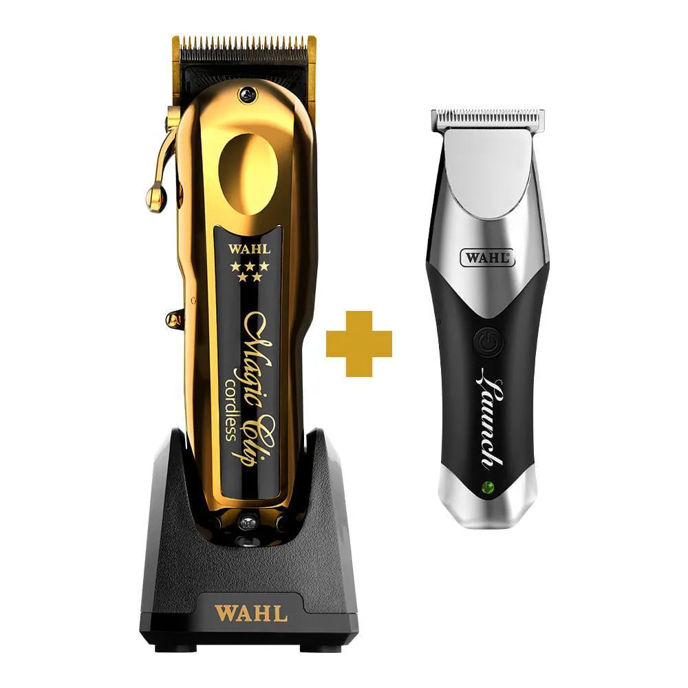COMBO MAQUINA MAGIC CLIP GOLD + MáQUINA LAUNCH TRIMMER WAHL