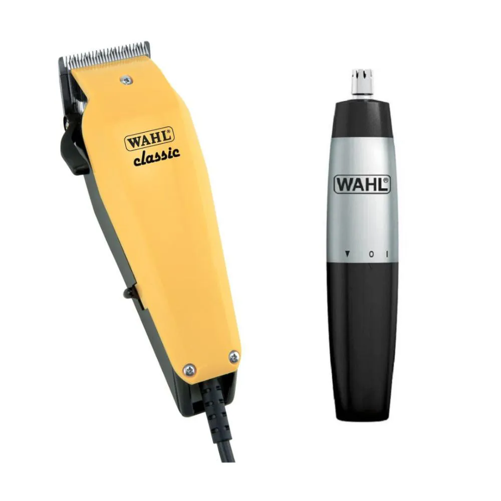 MAQUINA DE CABELO CLASSIC 127V AMARELO WAHL + TRIMMER NASAL WAHL