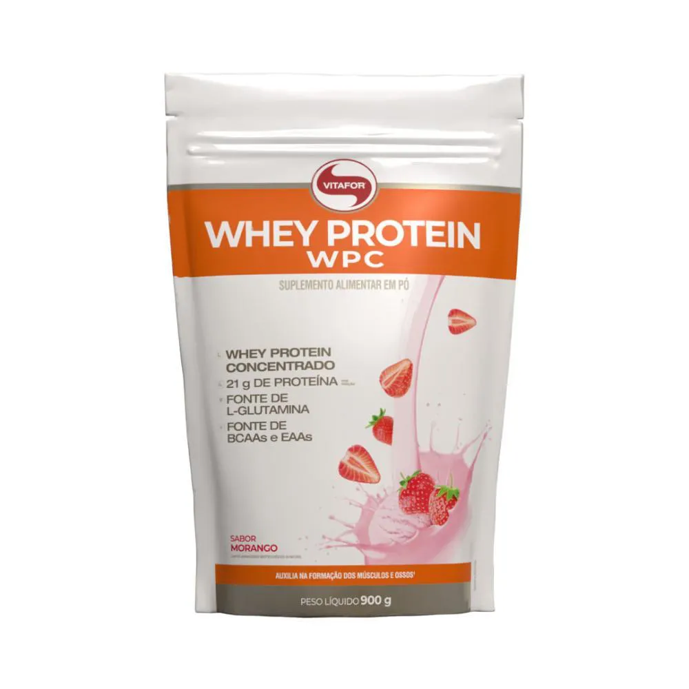 WHEY PROTEIN WPC 900G MORANGO POUCH - VITAFOR
