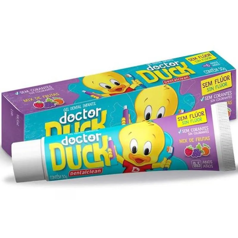 PASTA DE DENTES INFANTIL DENTALCLEAN DOCTOR DUCK MIX DE FRUTAS GEL SEM GLUTEN 50G