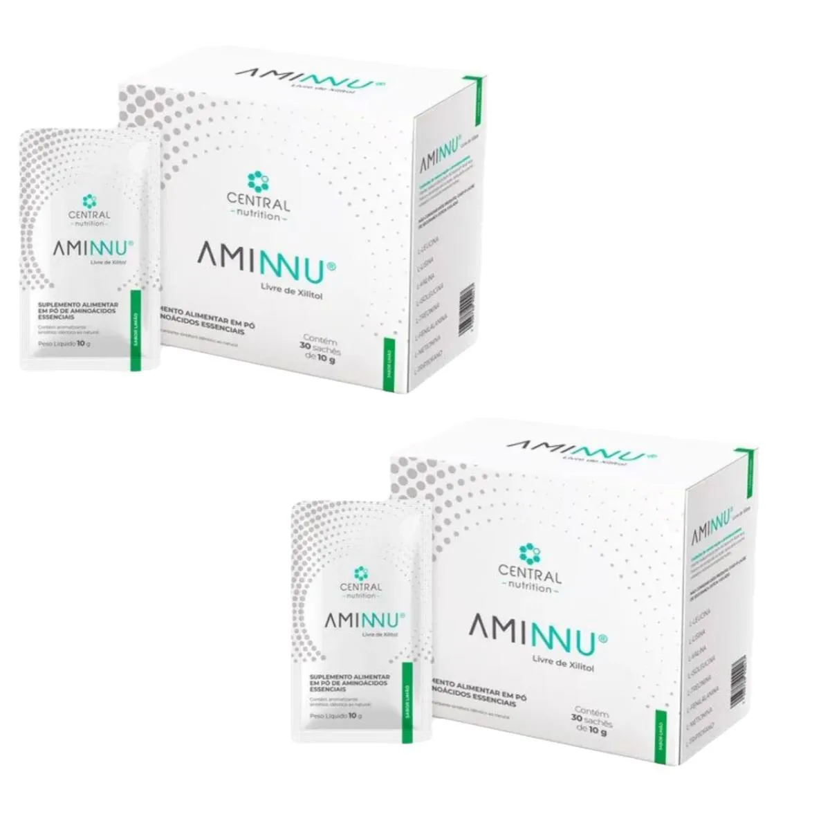 2X AMINNU SEM XILITOL - 30 SACHêS - CENTRAL NUTRITION- LIMãO Limao