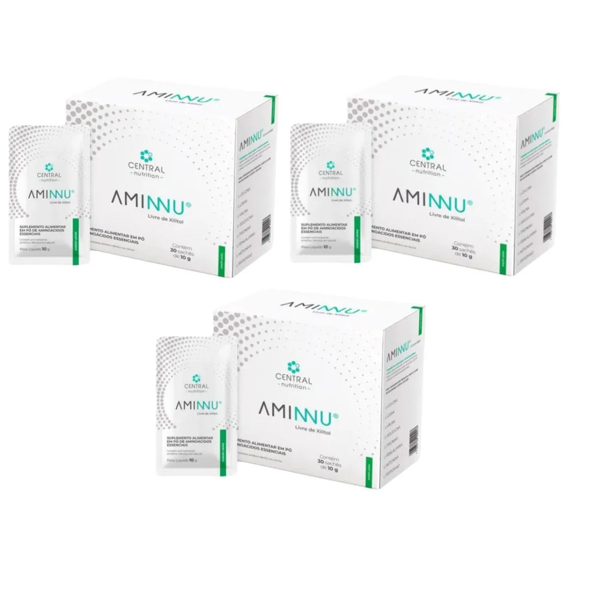 3X AMINNU SEM XILITOL - 30 SACHêS - CENTRAL NUTRITION- LIMãO Limao