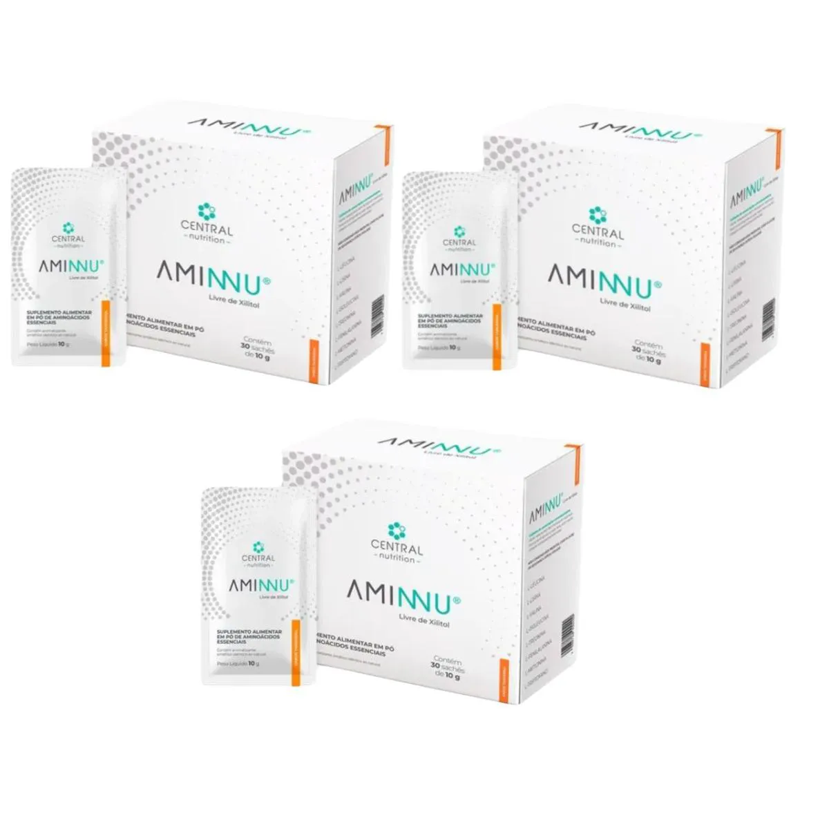 3X AMINNU SEM XILITOL-30 SACHêS- CENTRAL NUTRITION-TANGERINA