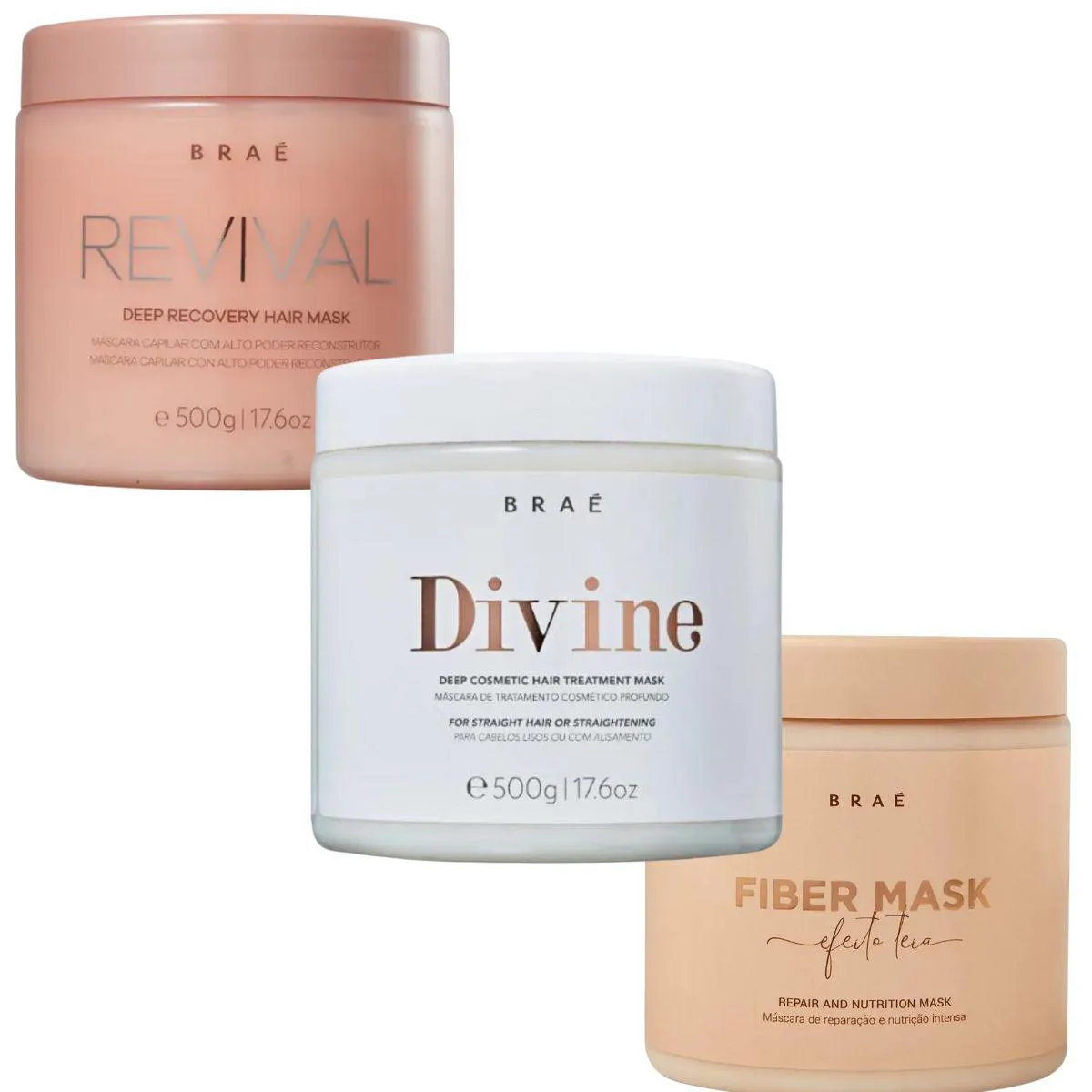 KIT BRAé CRONOGRAMA - REVIVAL 500G + DIVINE 500G + FIBER MASK 500G