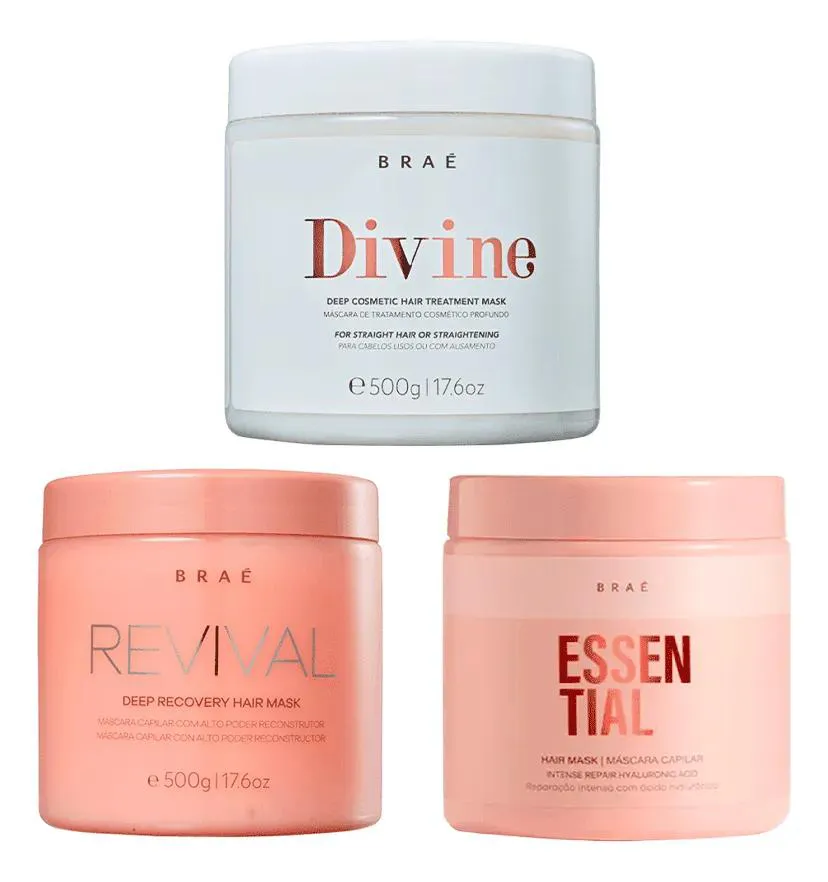 KIT BRAé CRONOGRAMA CAPILAR - DIVINE + REVIVAL + ESSENTIAL 3X500G