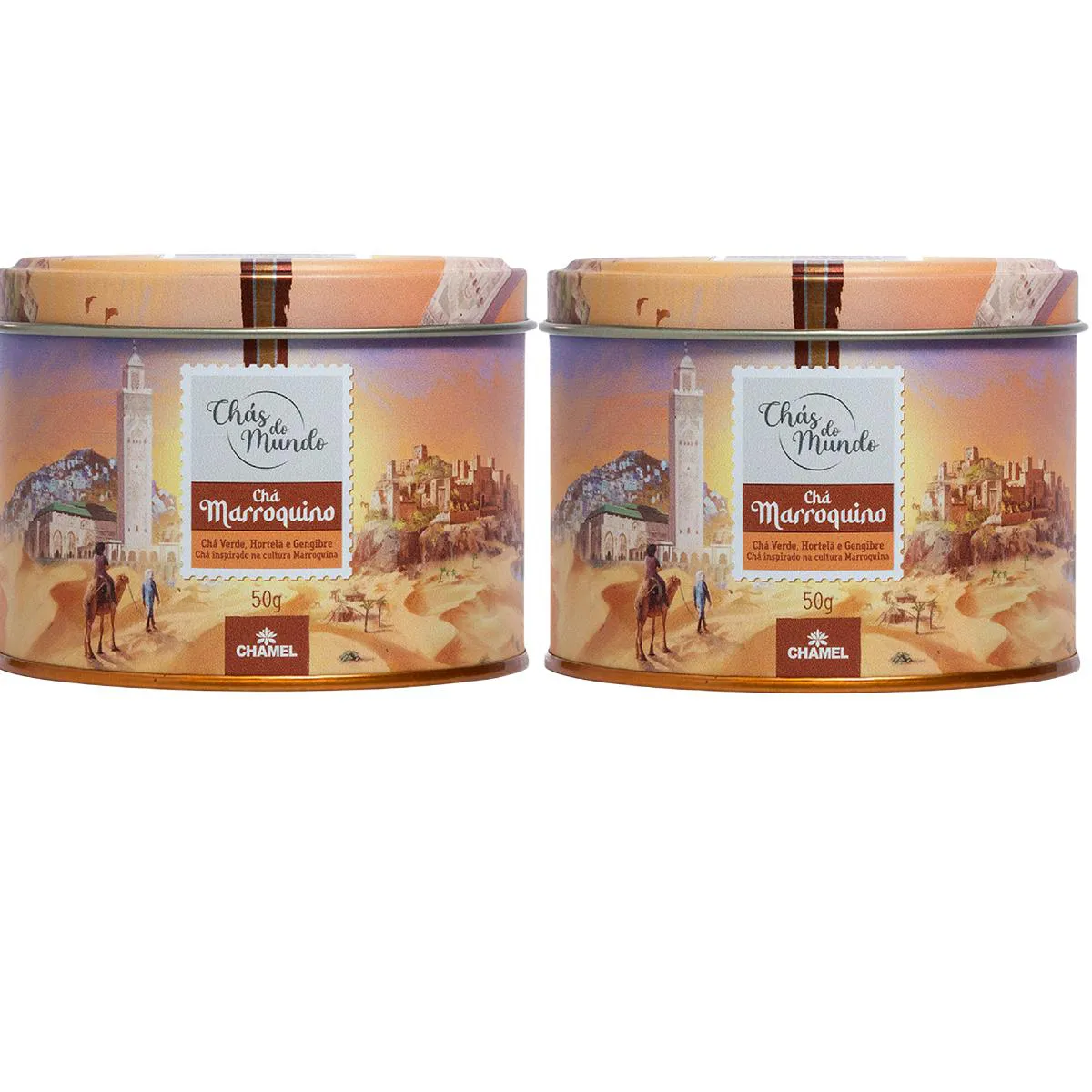 KIT 02 CHáS DO MUNDO POUCH CHá MARROQUINO LATA 50G - CHAMEL