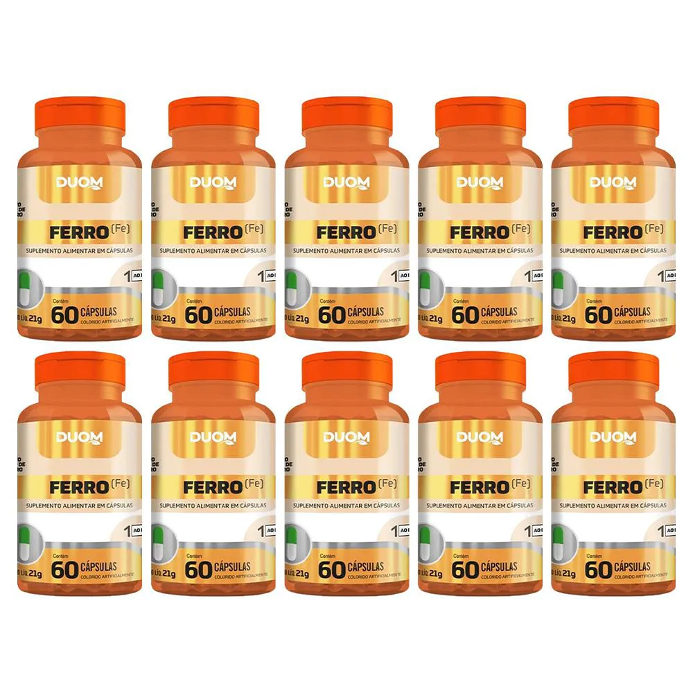 KIT 10 SUPLEMENTO ALIMENTAR FERRO 60 CáPSULAS - DUOM