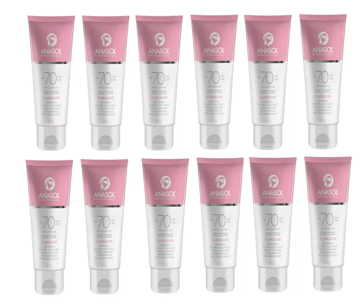 KIT 12 PROTETOR SOLAR FACIAL FPS70 CLAREADOR 60G - ANASOL