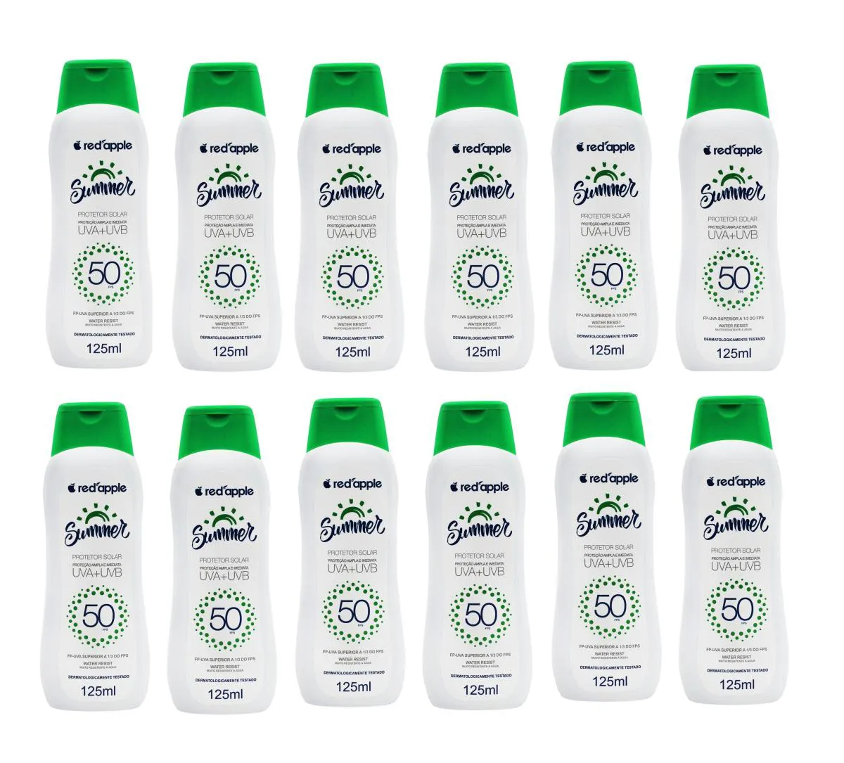 KIT 12 PROTETOR SOLAR FPS 50 SUMMER 125ML - RED APPLE