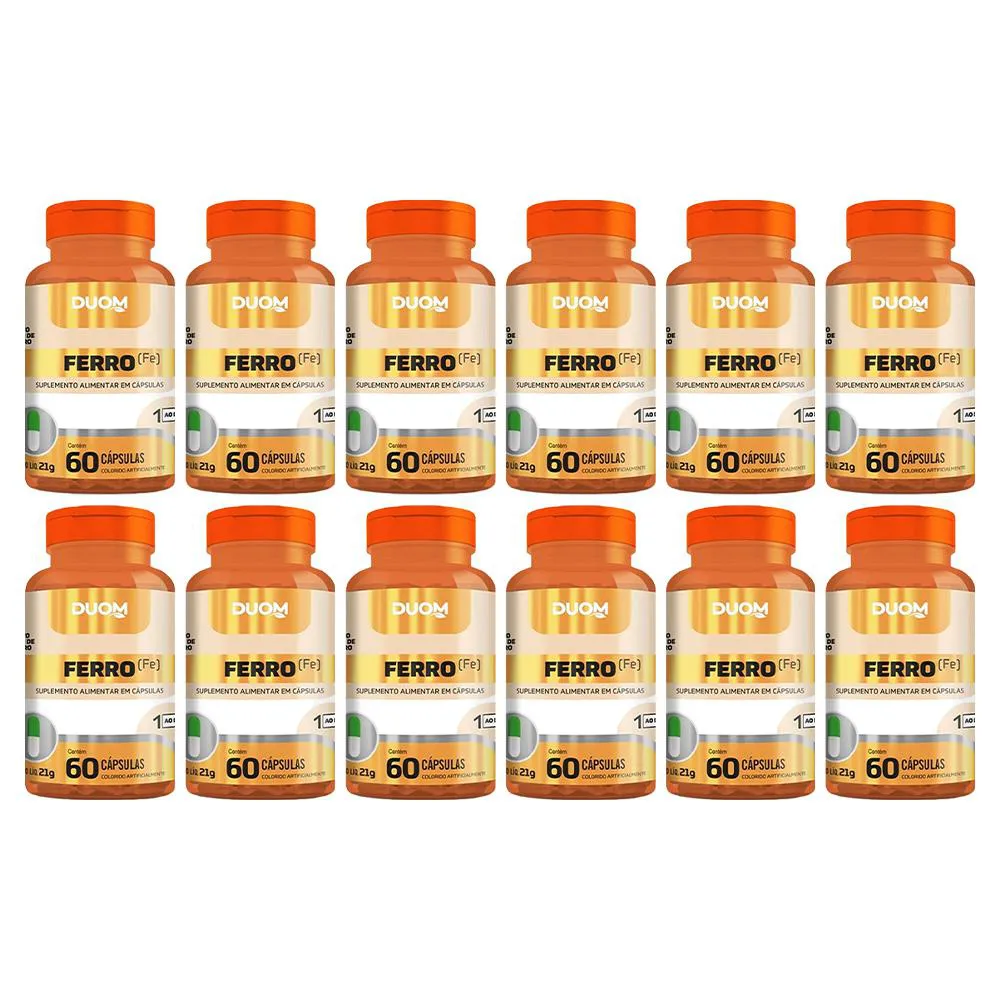KIT 12 SUPLEMENTO ALIMENTAR FERRO 60 CáPSULAS - DUOM