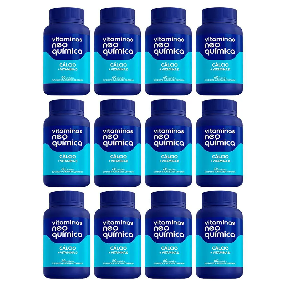 KIT 12 SUPLEMENTO CáLCIO + VITAMINA D 60 CPS - NEO QUíMICA