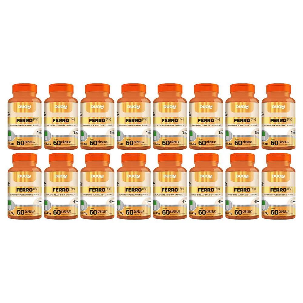KIT 16 SUPLEMENTO ALIMENTAR FERRO 60 CáPSULAS - DUOM