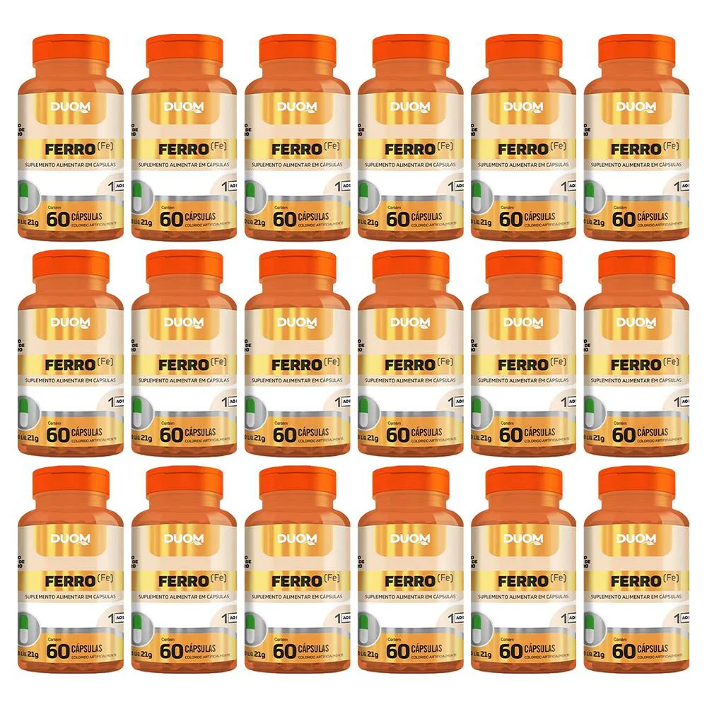 KIT 18 SUPLEMENTO ALIMENTAR FERRO 60 CáPSULAS - DUOM