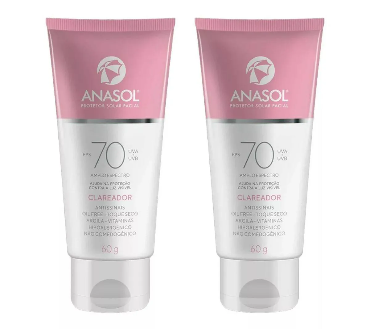 KIT 2 PROTETOR SOLAR FACIAL FPS70 CLAREADOR 60G - ANASOL