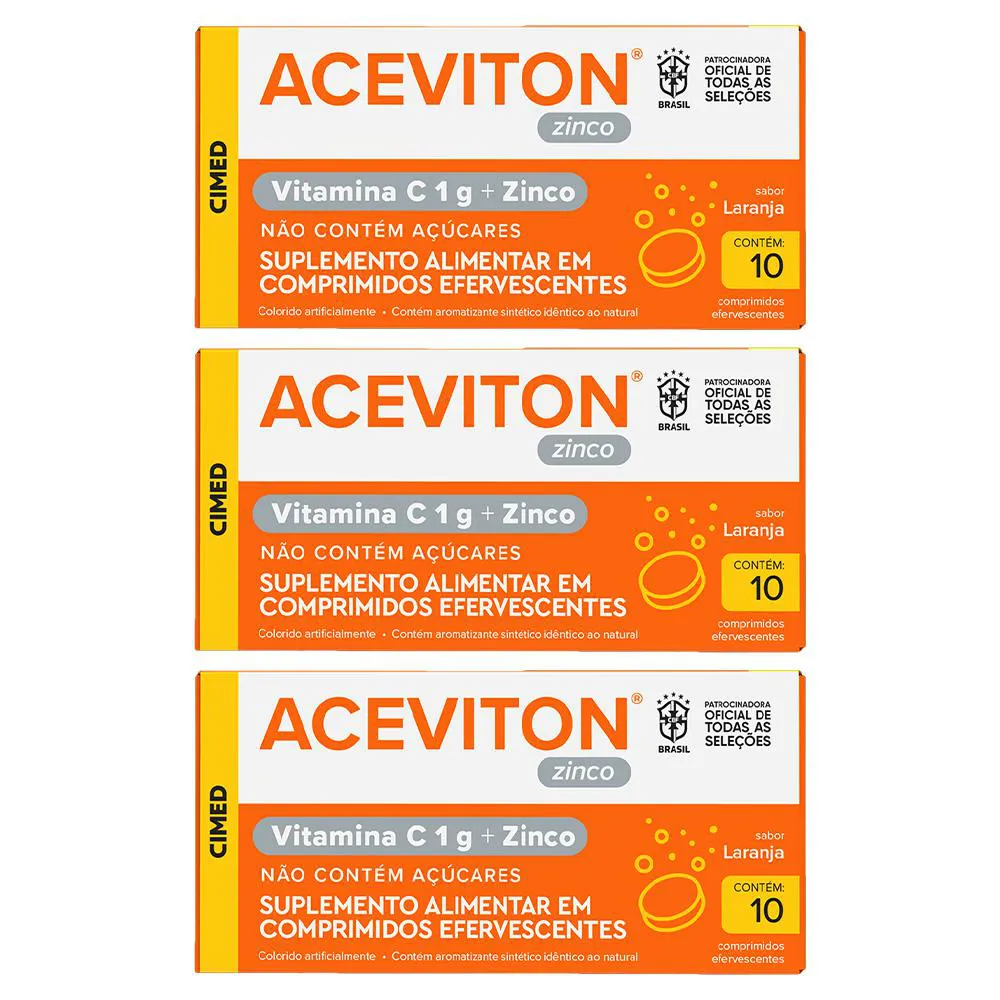 KIT 3 ACEVITON VITAMINA C 1G + ZINCO 10CPR - CIMED