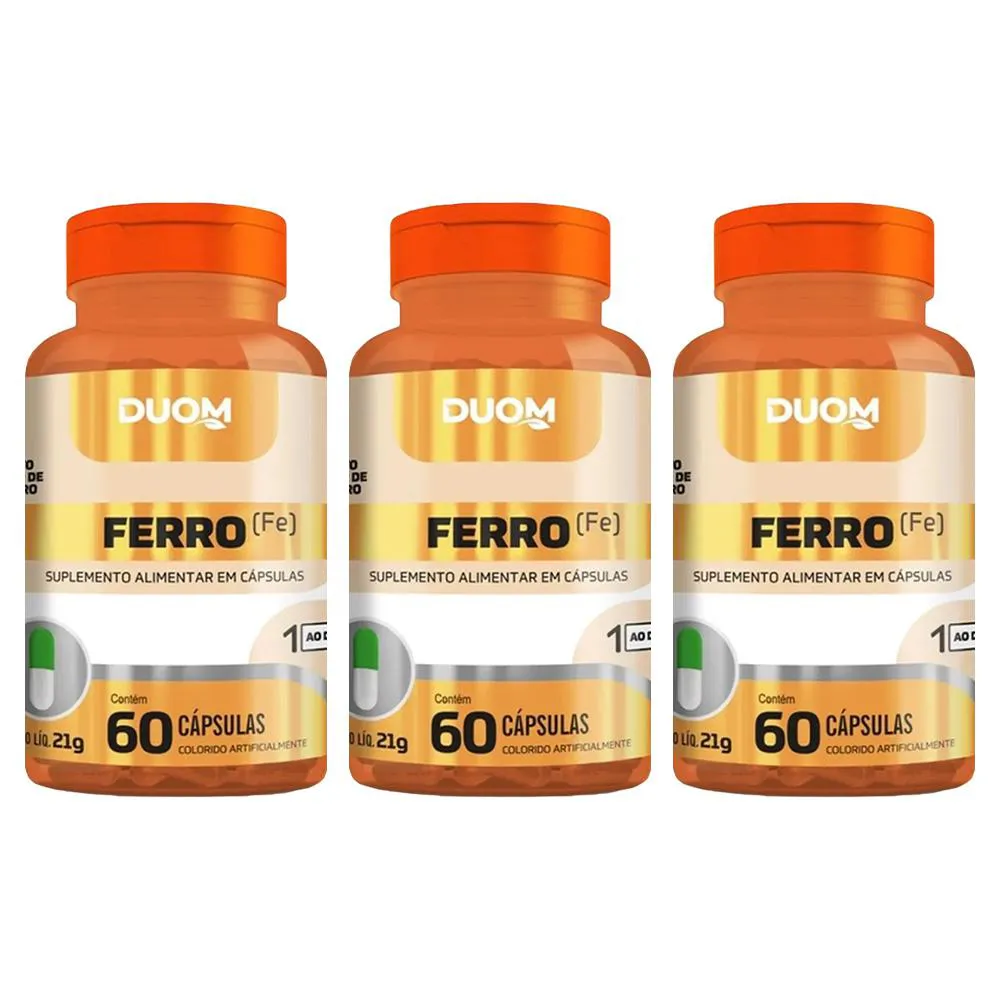 KIT 3 SUPLEMENTO ALIMENTAR FERRO 60 CáPSULAS - DUOM