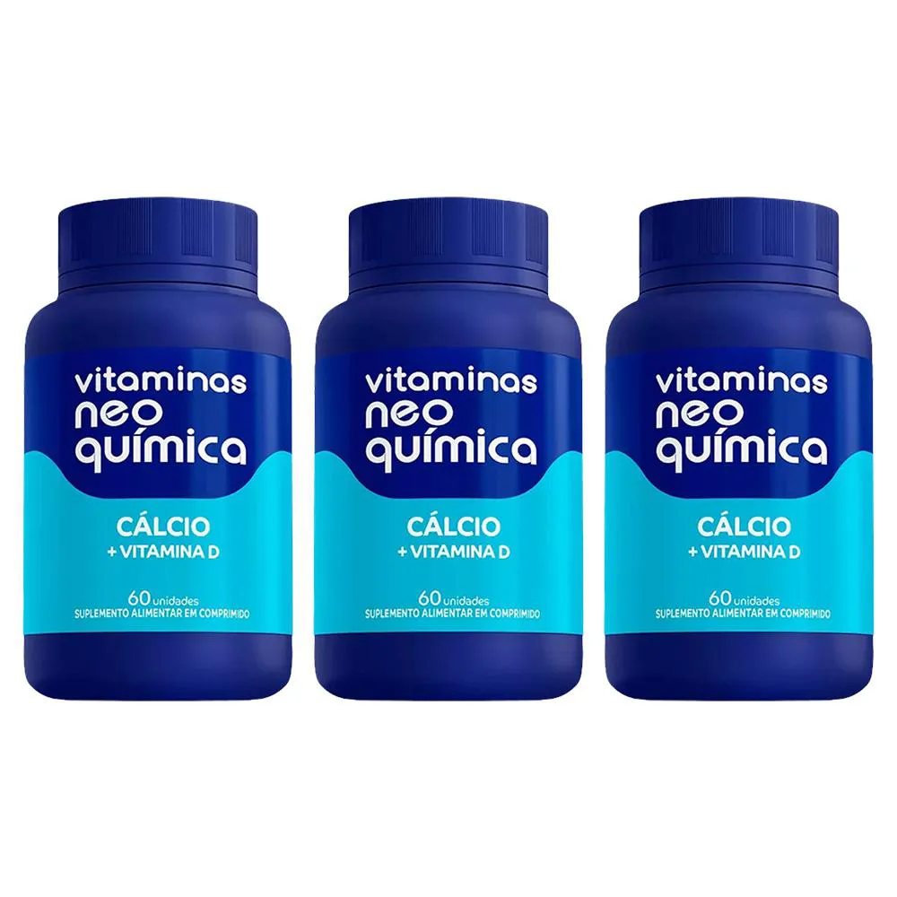 KIT 3 SUPLEMENTO CáLCIO + VITAMINA D 60 CPS - NEO QUíMICA