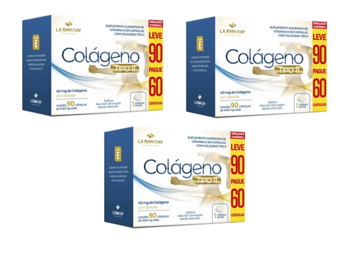 KIT 3 SUPLEMENTO COLáGENO TIPO II 90CPS - LA SAN DAY