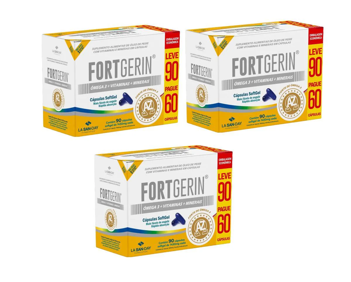 KIT 3 SUPLEMENTO FORTGERIN AZ ÔMEGA3 90CPS - LA SAN DAY