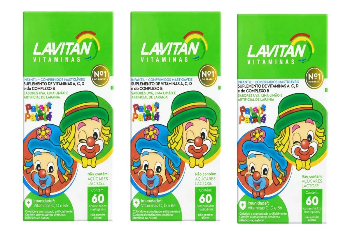 KIT 3 SUPLEMENTO LAVITAN KIDS MIX DE FRUTAS 60CPR - CIMED