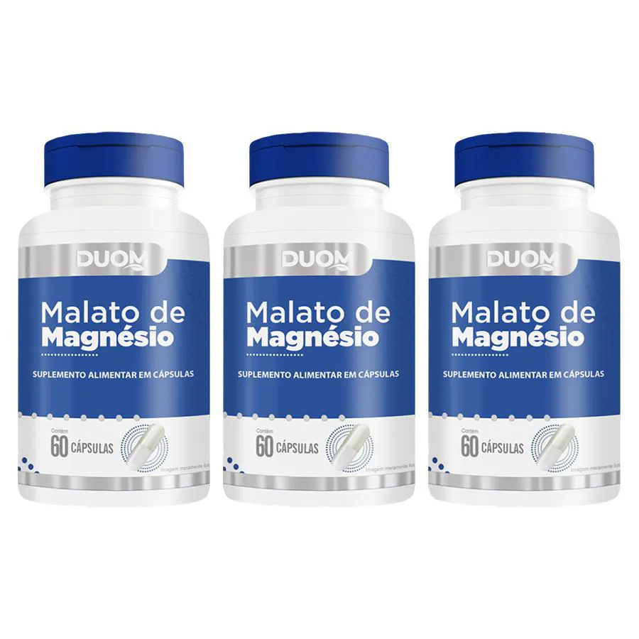 KIT 3 SUPLEMENTO MAGNéSIO MALATO 100% PURO 60CPS - DUOM