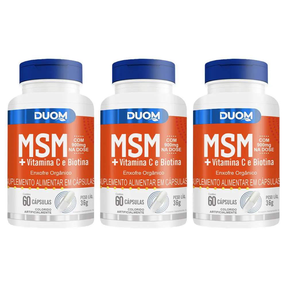 KIT 3 SUPLEMENTO MSM + VITAMINA C E BIOTINA 60CPS - DUOM