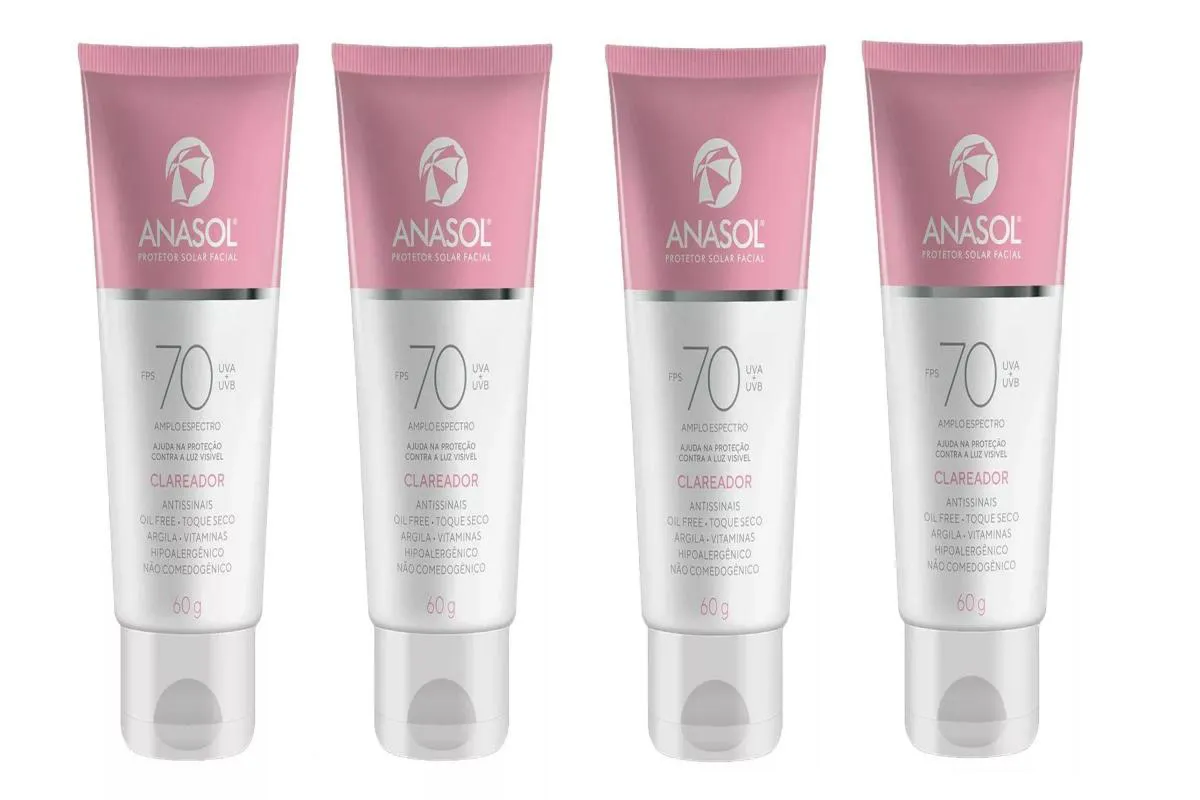 KIT 4 PROTETOR SOLAR FACIAL FPS70 CLAREADOR 60G - ANASOL