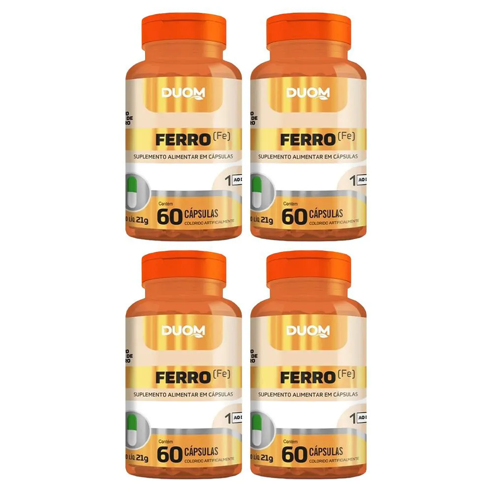KIT 4 SUPLEMENTO ALIMENTAR FERRO 60 CáPSULAS - DUOM