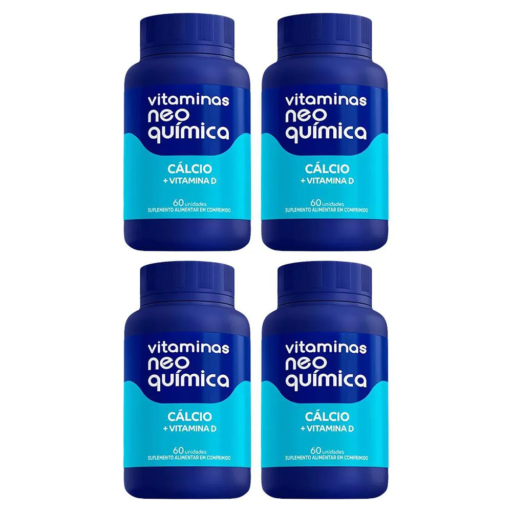 KIT 4 SUPLEMENTO CáLCIO + VITAMINA D 60 CPS - NEO QUíMICA