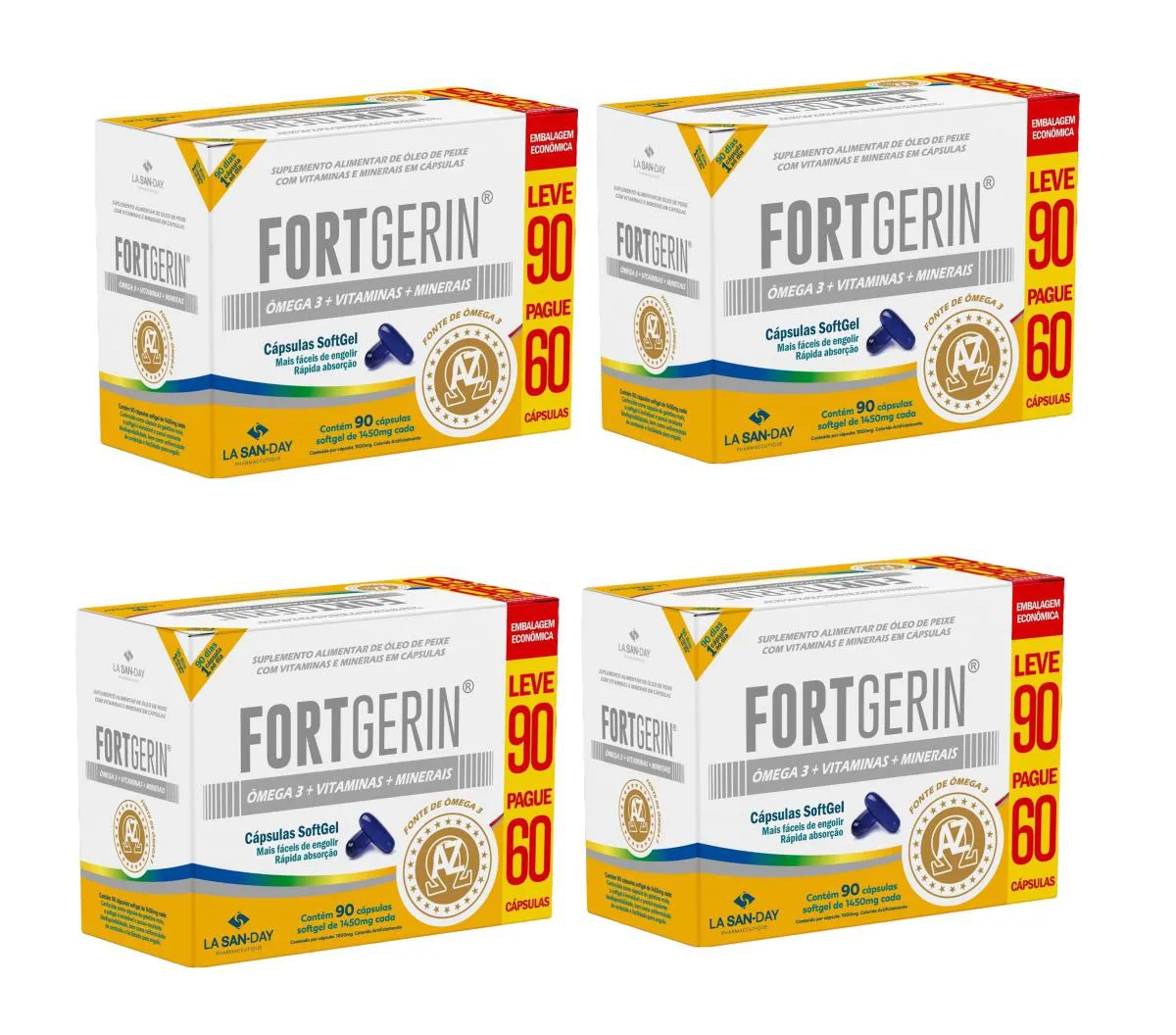 KIT 4 SUPLEMENTO FORTGERIN AZ ÔMEGA3 90CPS - LA SAN DAY