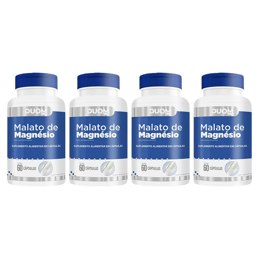 KIT 4 SUPLEMENTO MAGNéSIO MALATO 100% PURO 60CPS - DUOM