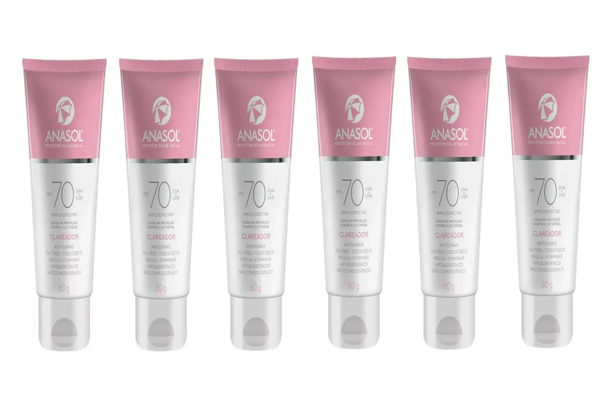 KIT 6 PROTETOR SOLAR FACIAL FPS70 CLAREADOR 60G - ANASOL