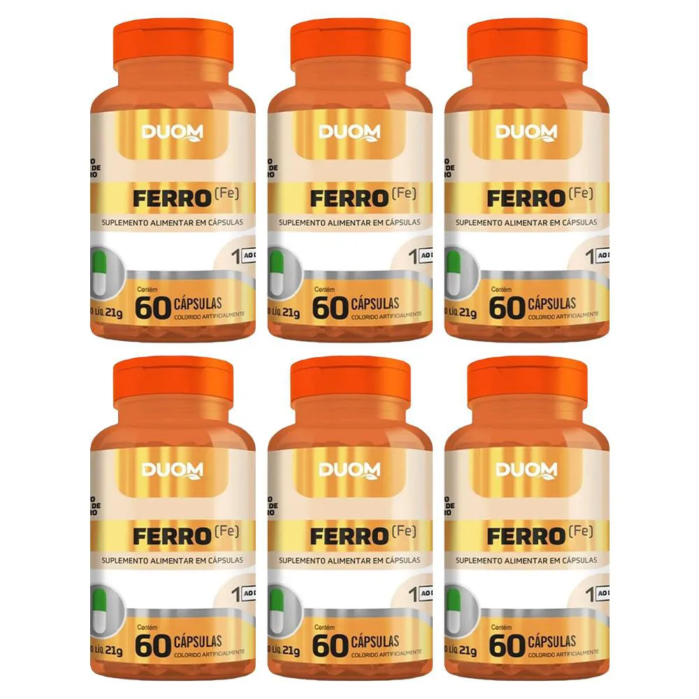 KIT 6 SUPLEMENTO ALIMENTAR FERRO 60 CáPSULAS - DUOM