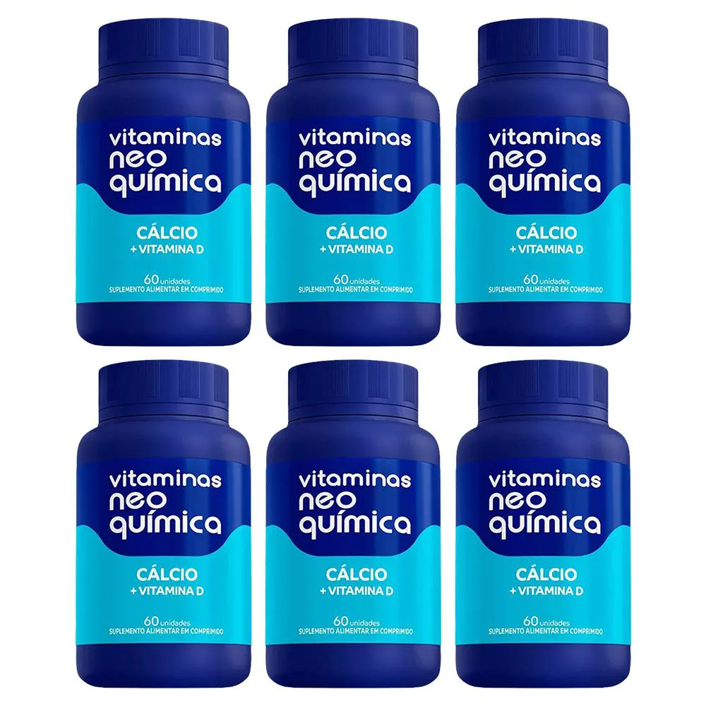 KIT 6 SUPLEMENTO CáLCIO + VITAMINA D 60 CPS - NEO QUíMICA