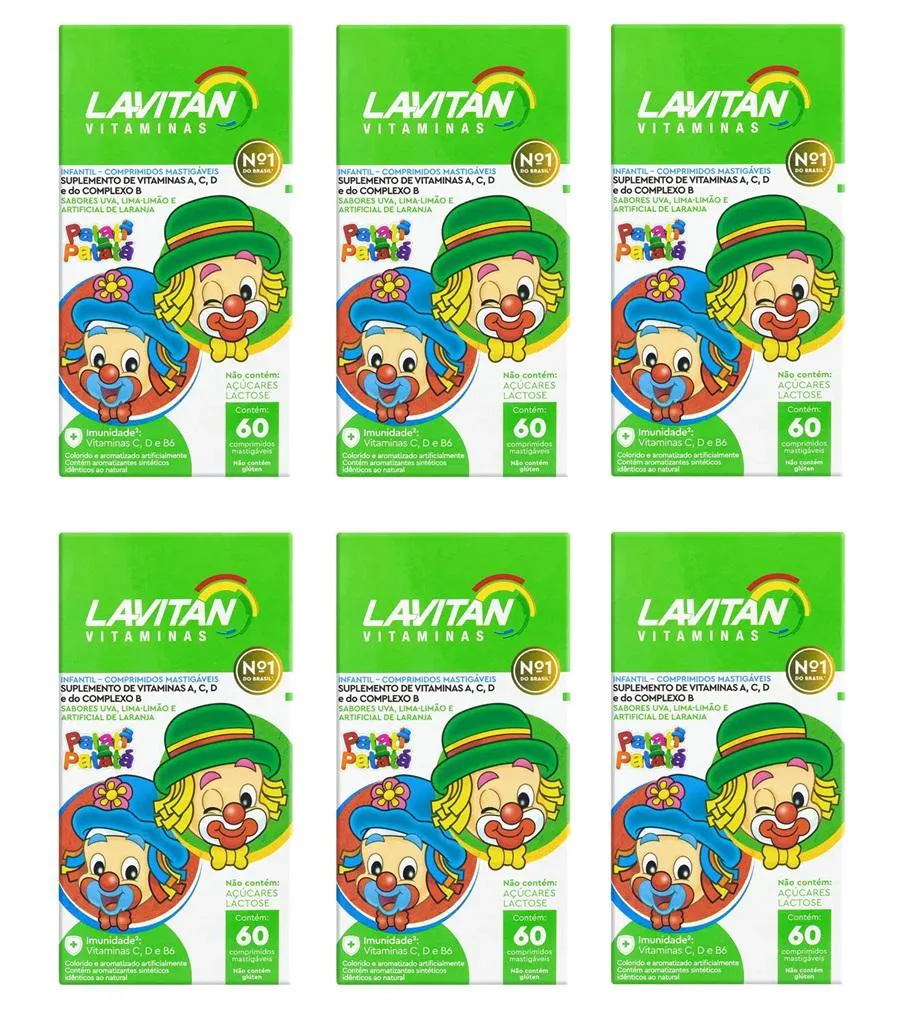 KIT 6 SUPLEMENTO LAVITAN KIDS MIX DE FRUTAS 60CPR - CIMED