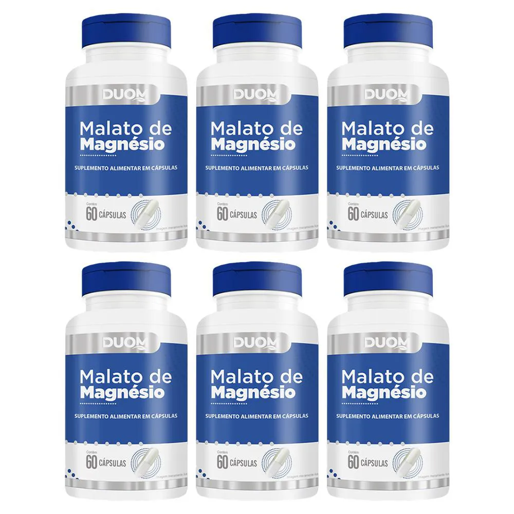 KIT 6 SUPLEMENTO MAGNéSIO MALATO 100% PURO 60CPS - DUOM