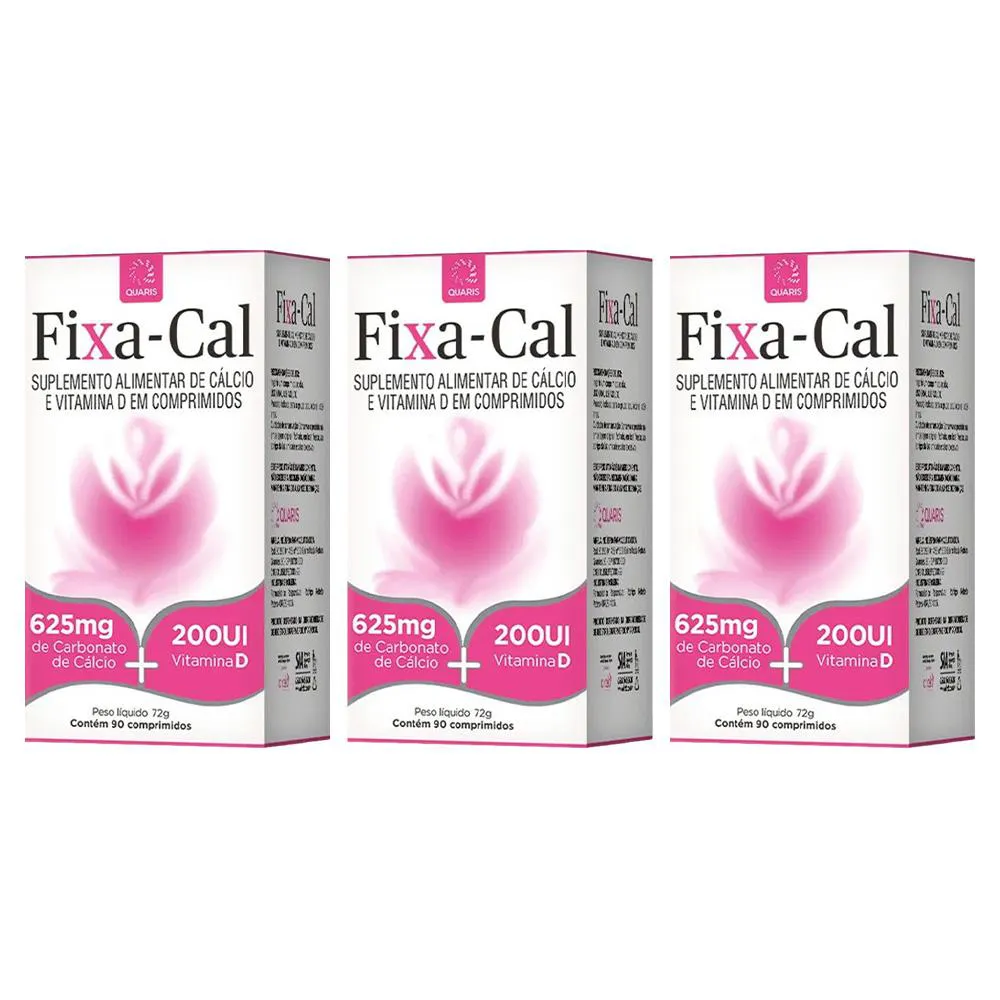KIT 3 FIXA-CAL 625 MG CARBONATO + 200UI 90CPR - QUARIS