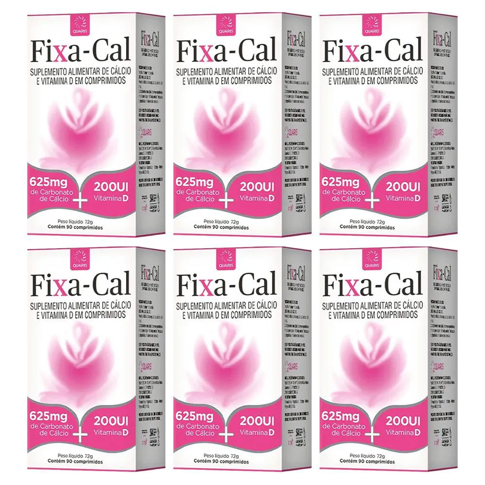 KIT 6 FIXA-CAL 625 MG CARBONATO + 200UI 90CPR - QUARIS