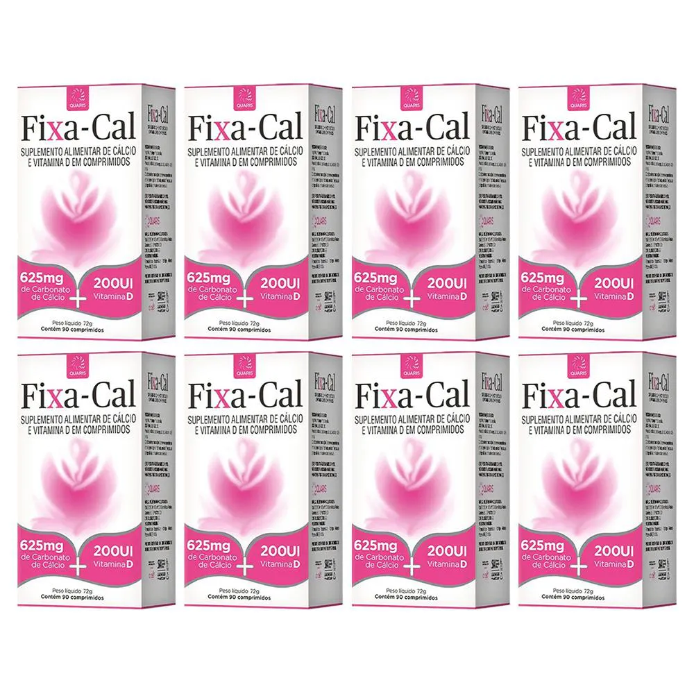 KIT 8 FIXA-CAL 625 MG CARBONATO + 200UI 90CPR - QUARIS