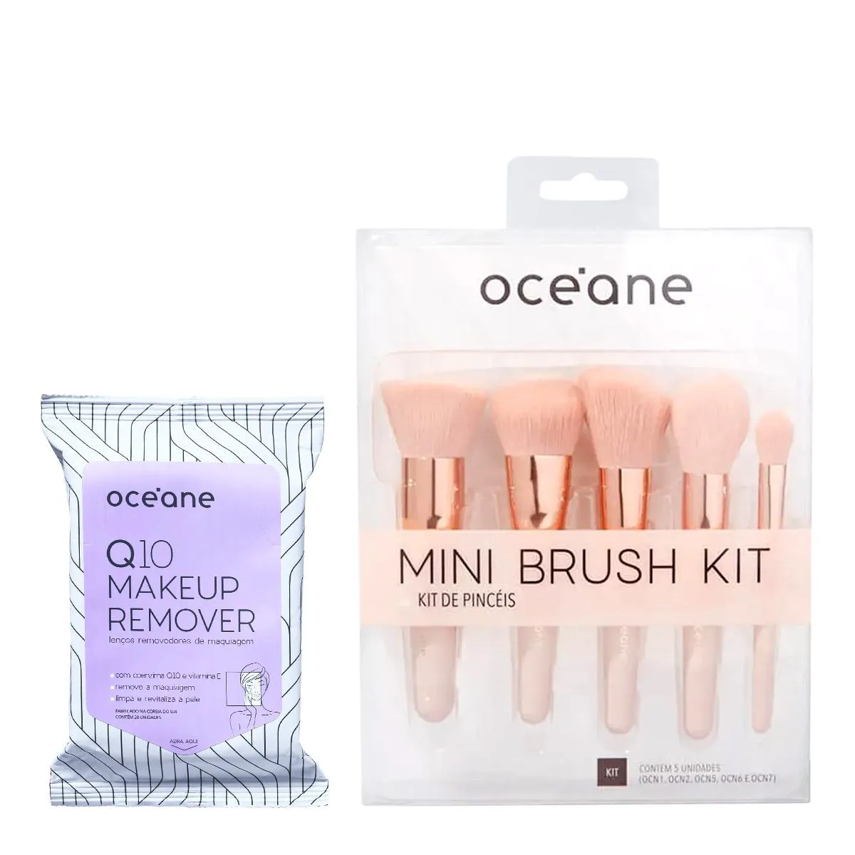 KIT OCéANE Q10 MAKEUP LENçO DEMAQUILANTEE E  MINI KIT COM 5 PINCéIS (2 PRODUTOS)