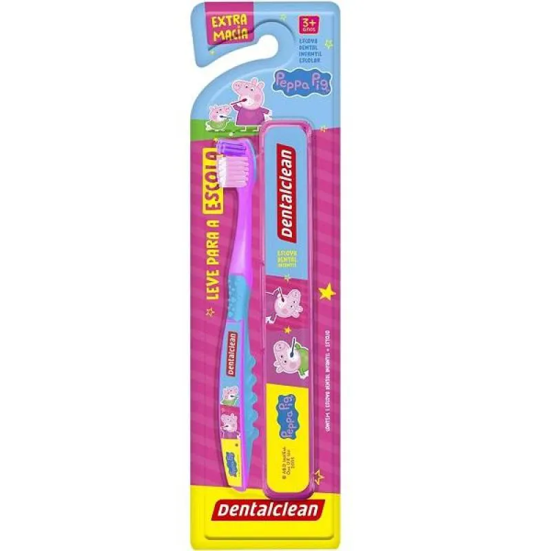 ESCOVA DENTAL INFANTIL EXTRA MACIA COM ESTOJO DENTALCLEAN Rosa