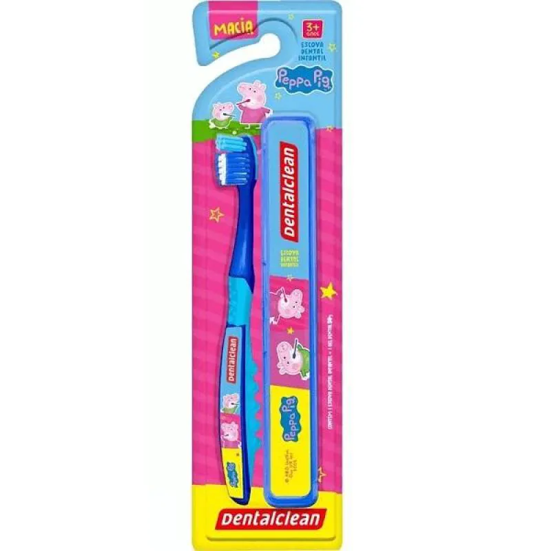 ESCOVA DENTAL INFANTIL MACIA COM ESTOJO DENTALCLEAN Azul